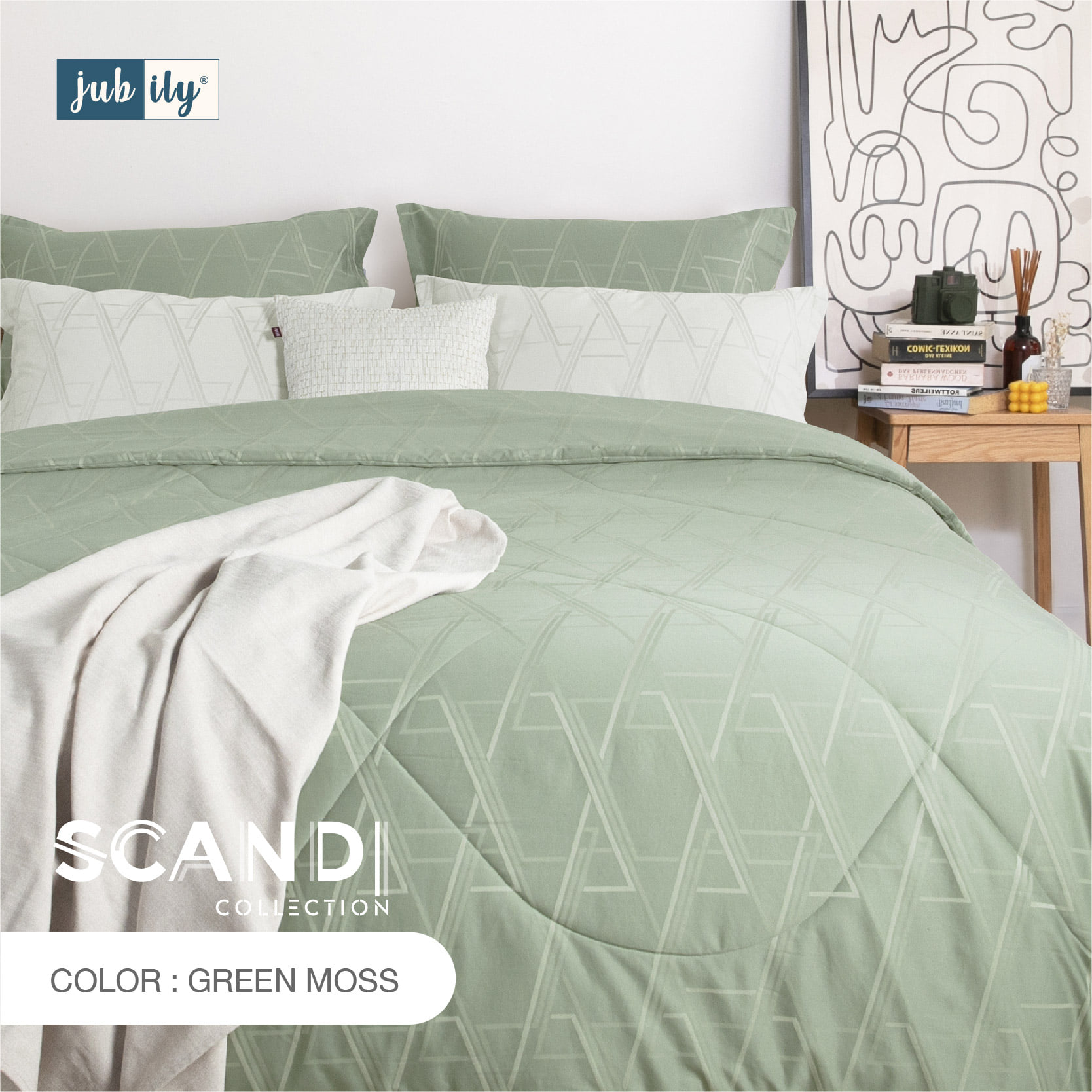 ชุดผ้าปูที่นอนและปลอกหมอนหนุน (ไม่รวมผ้านวมสำเร็จ) 6 ฟุต KING JUBILY - SCANDI COLLECTION 460 SERIES สี GREEN MOSS_1